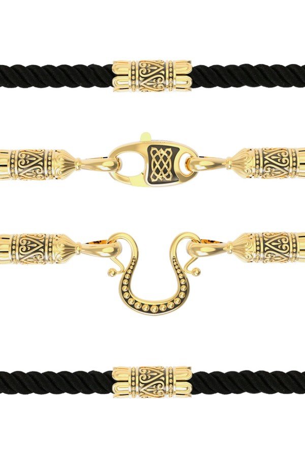 Шнурок шёлковый из лимонного золота c шёлковым шнурком