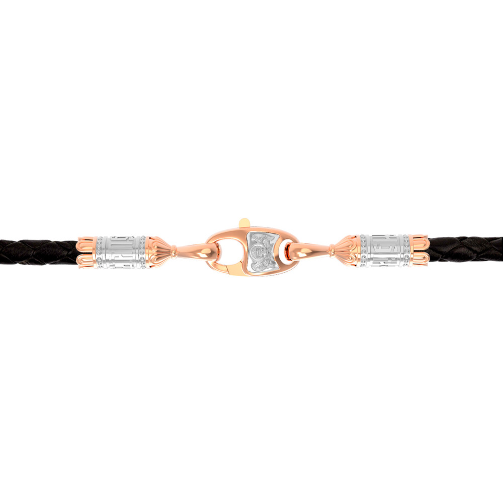 Цепь-шнурок кожа из красного золота 585 пробы c кожаным шнурком