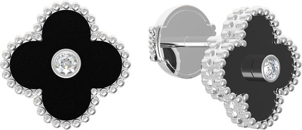 Серьги из белого золота 585 пробы c бриллиантами и ониксом