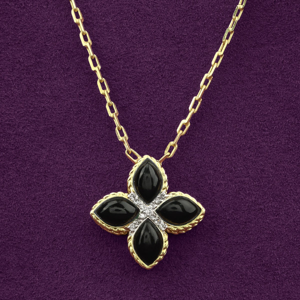 Колье из лимонного золота 585 пробы c бриллиантами и ониксом