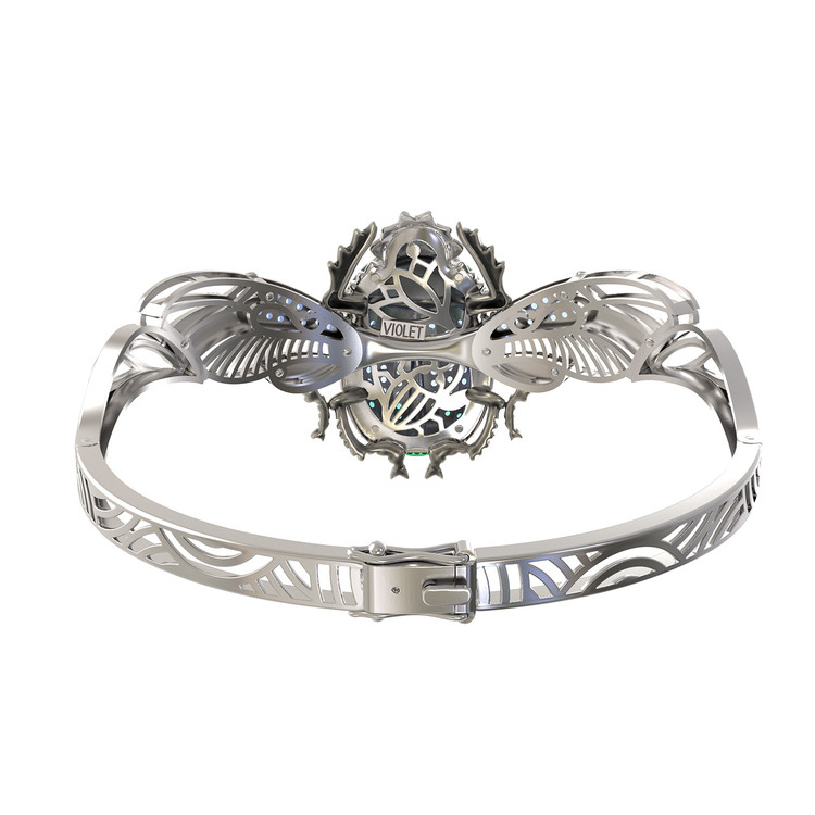 Браслет из белого золота 585 пробы c эмалью, фианитом, сапфиром и эмалью