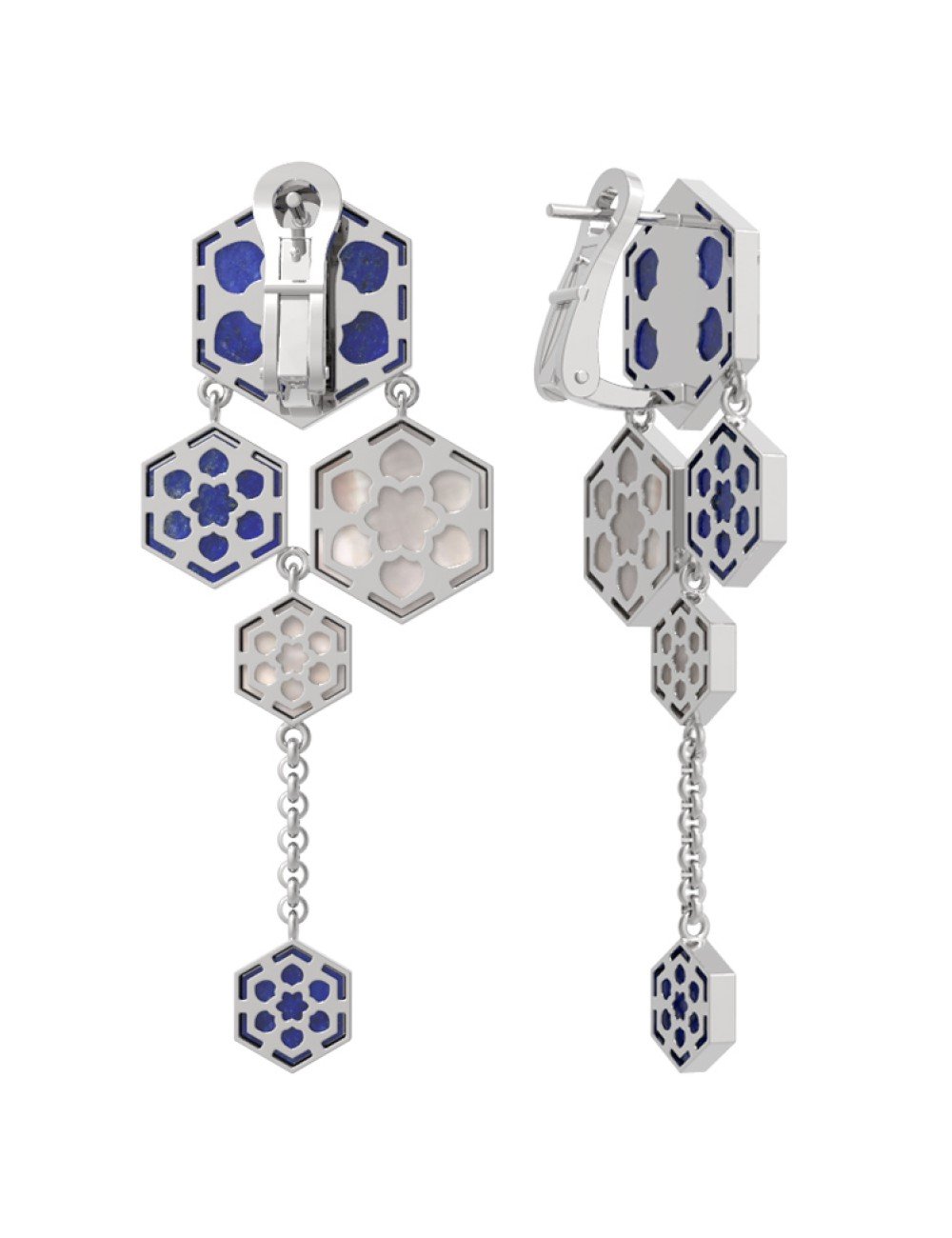 Серьги из белого золота c лазуритом и перламутром