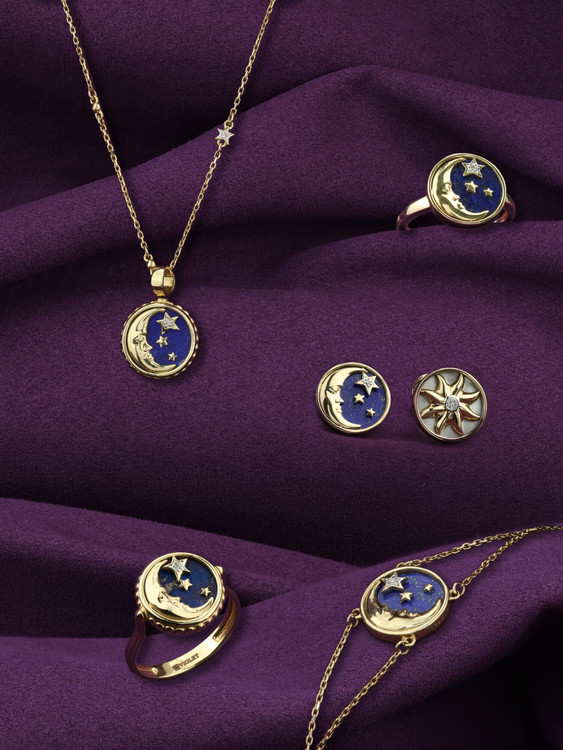 Кольцо из лимонного золота 585 пробы c бриллиантами и перламутром