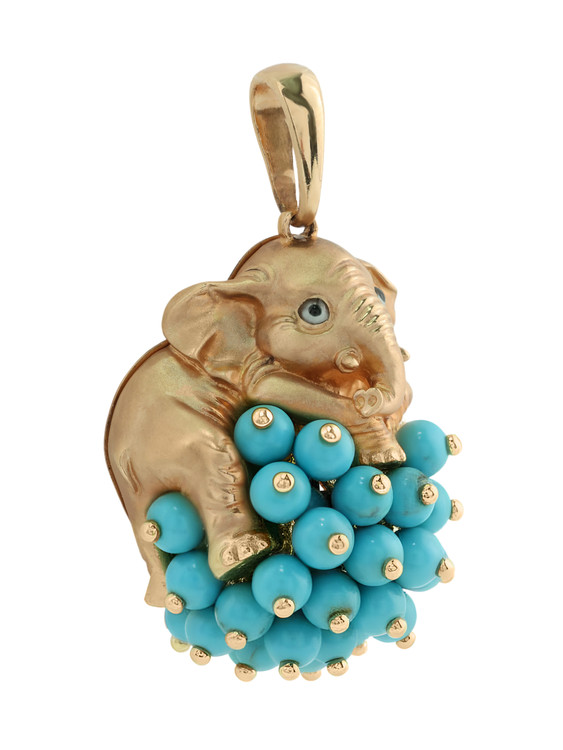 Подвеска из красного золота 585 пробы c эмалью и бирюзой