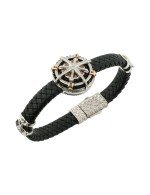 Браслет из белого золота c эмалью, бриллиантами, кожаным шнурком и ониксом