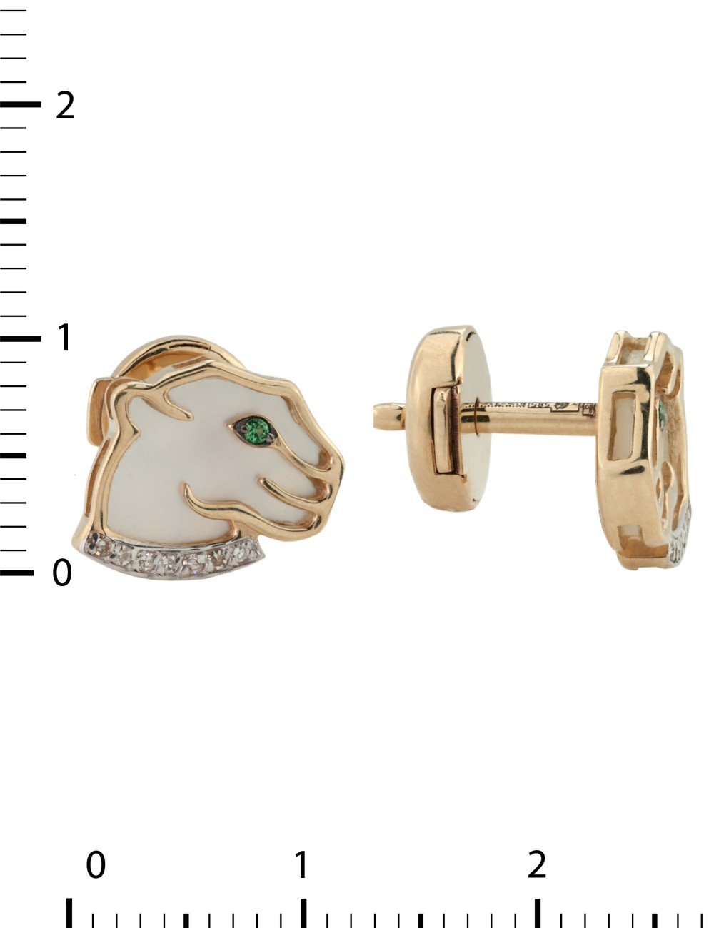 Серьги из золота c бриллиантами, изумрудом и перламутром