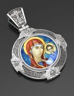 Образок из белого золота c эмалью и иконописью