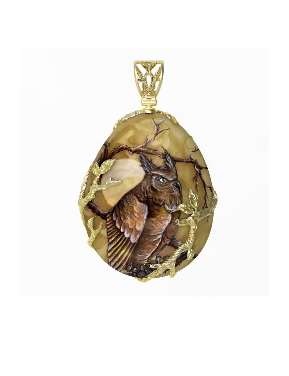 Подвеска из лимонного золота c росписным янтарём