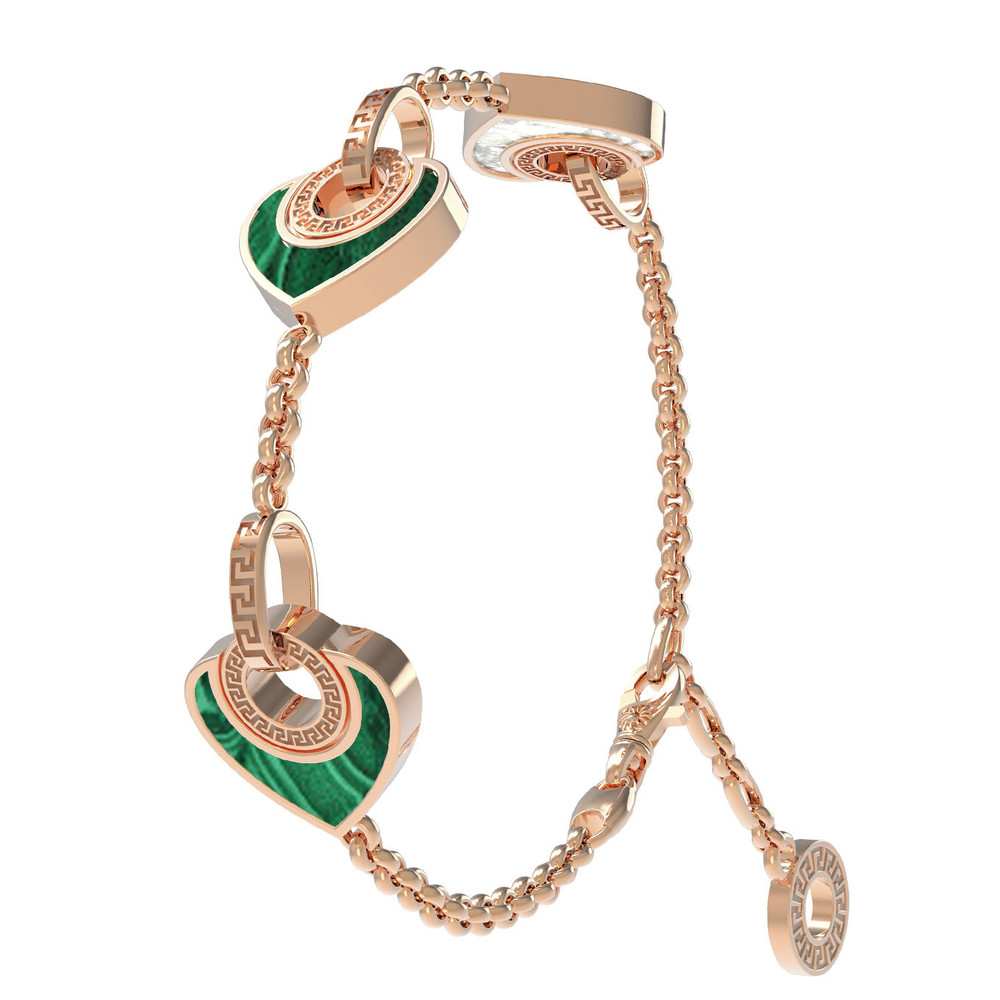 Браслет из красного золота 585 пробы c малахитом и перламутром