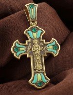 Крест из лимонного золота c эмалью и хризопразом