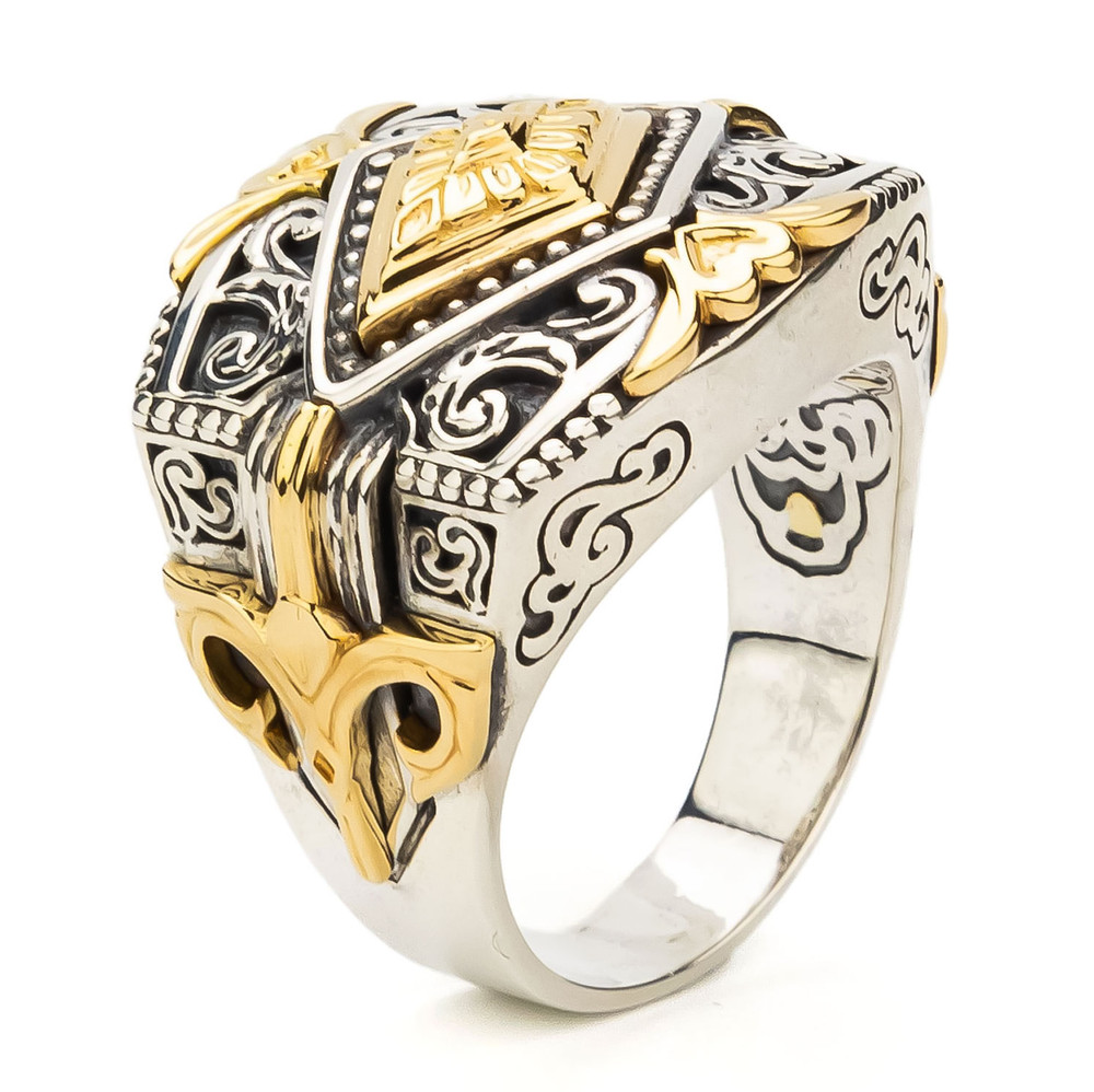 Кольцо из серебра 925 пробы и золота 750 пробы c рубином