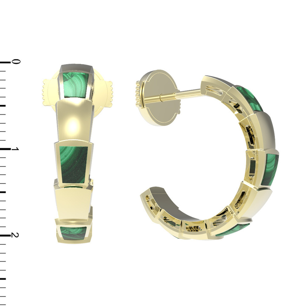 Серьги из лимонного золота 585 пробы c малахитом