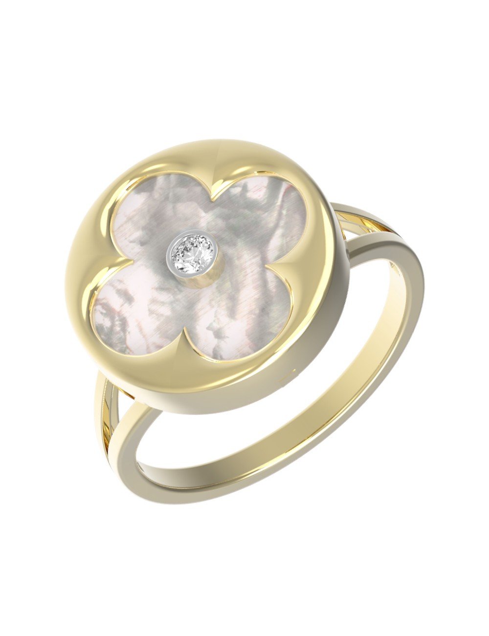 Кольцо из лимонного золота c бриллиантами и перламутром