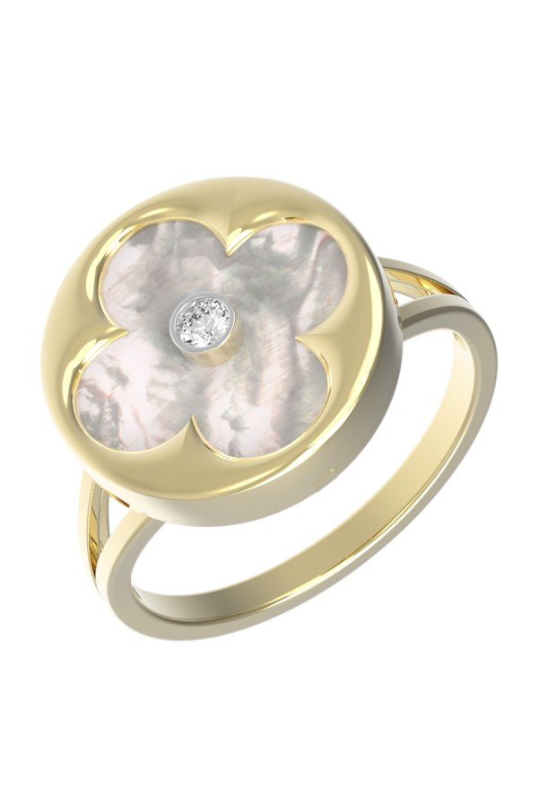 Кольцо из лимонного золота c бриллиантами и перламутром