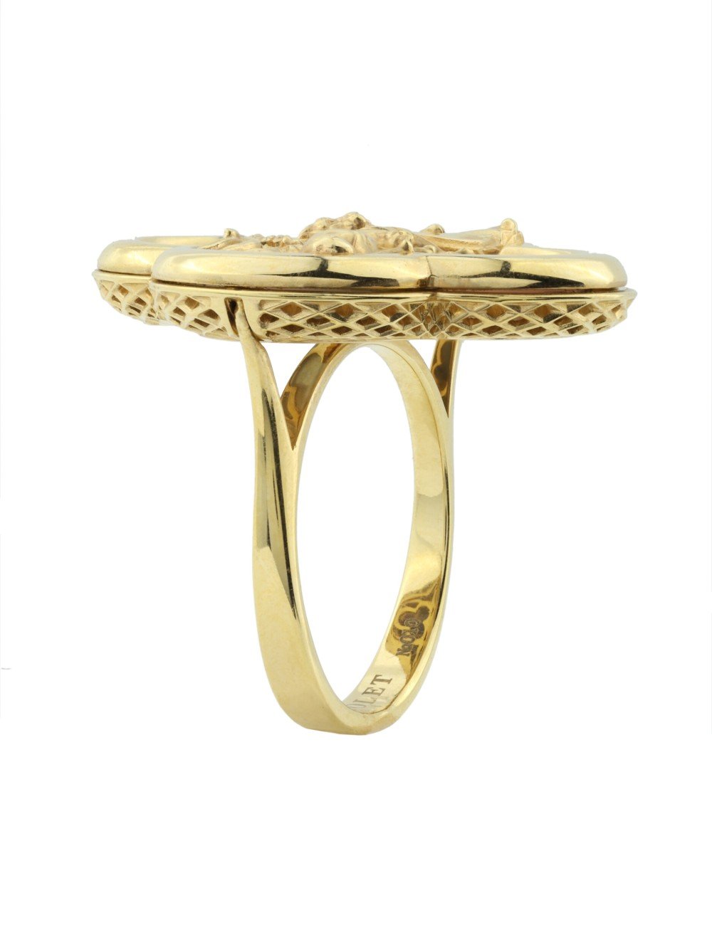 Кольцо из лимонного золота c эмалью и перламутром