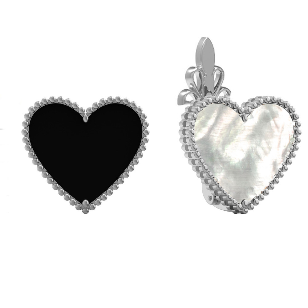 Серьги из белого золота 585 пробы c ониксом и перламутром