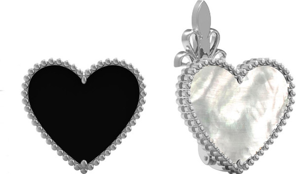 Серьги из белого золота 585 пробы c ониксом и перламутром