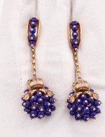 Серьги из золота 585 пробы c эмалью и лазуритом