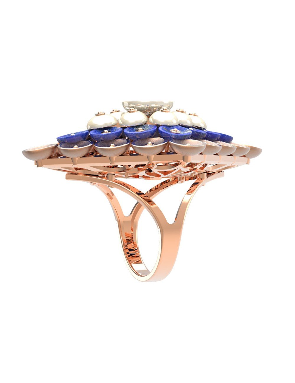 Кольцо из золота c лазуритом и перламутром