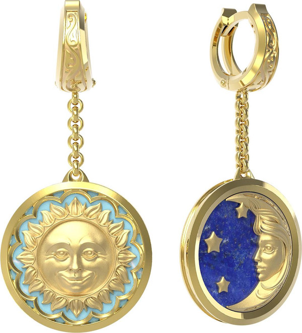 Серьги из лимонного золота 585 пробы c бирюзой и лазуритом