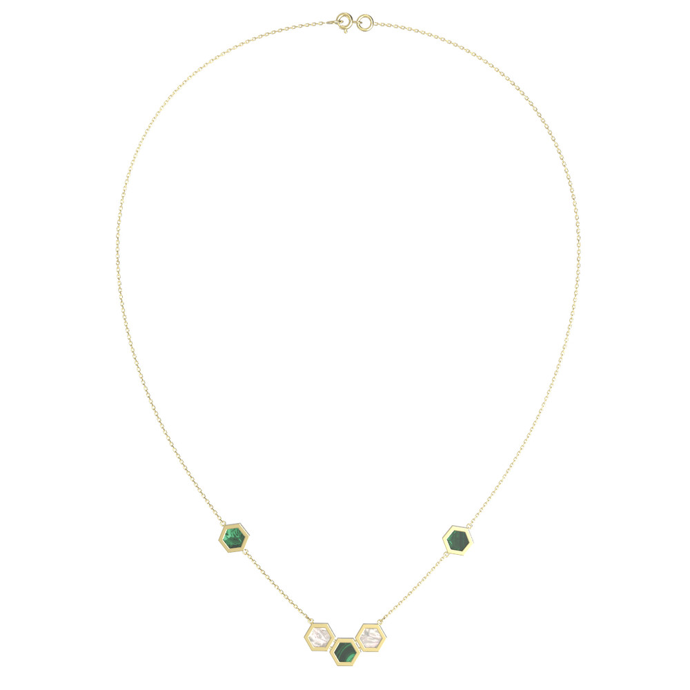 Колье из лимонного золота 585 пробы c малахитом и перламутром