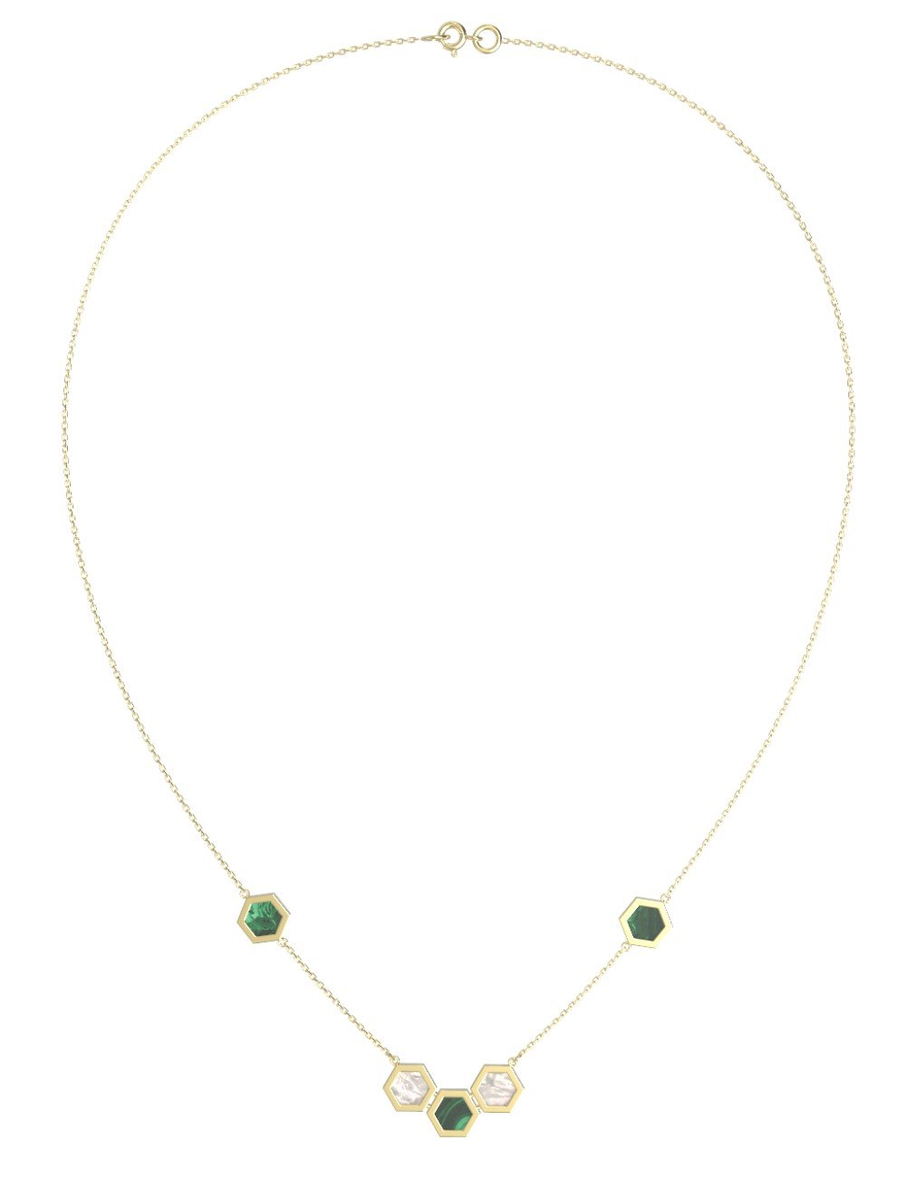 Колье из лимонного золота c малахитом и перламутром