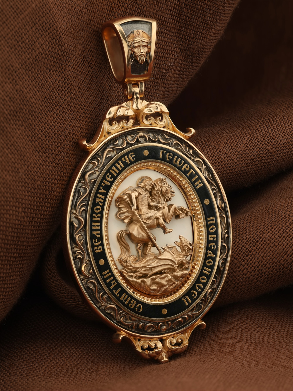 Нательная икона из красного золота 585 пробы c эмалью