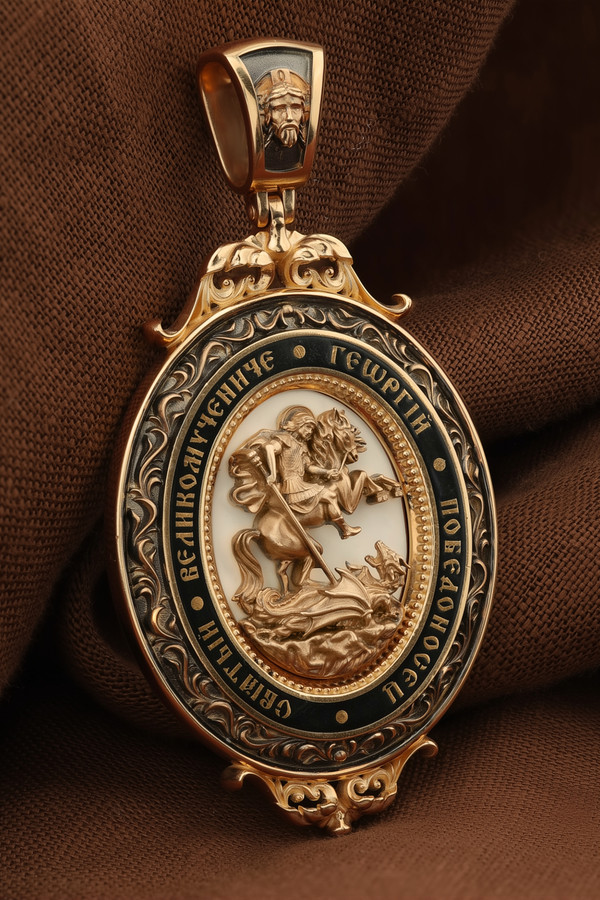 Нательная икона из красного золота 585 пробы c эмалью