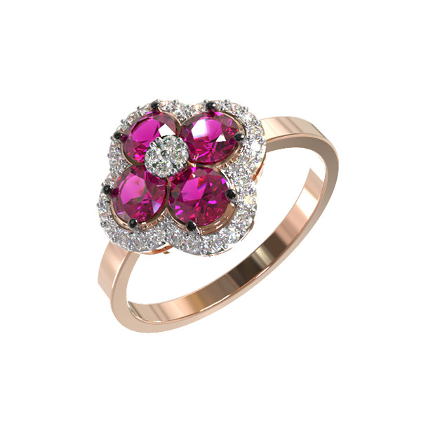 Кольцо из красного золота 585 пробы c бриллиантами и рубином