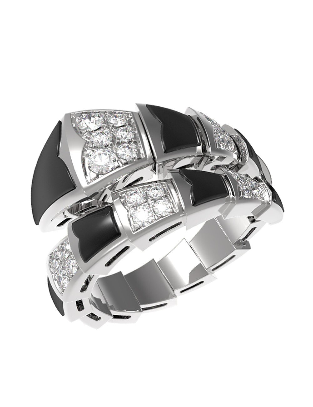 Кольцо из белого золота c бриллиантами и ониксом