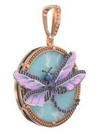 Подвеска из золота c бирюзой, аметистом и эмалью