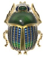 Брошь из лимонного золота c эмалью, фианитом и турмалином