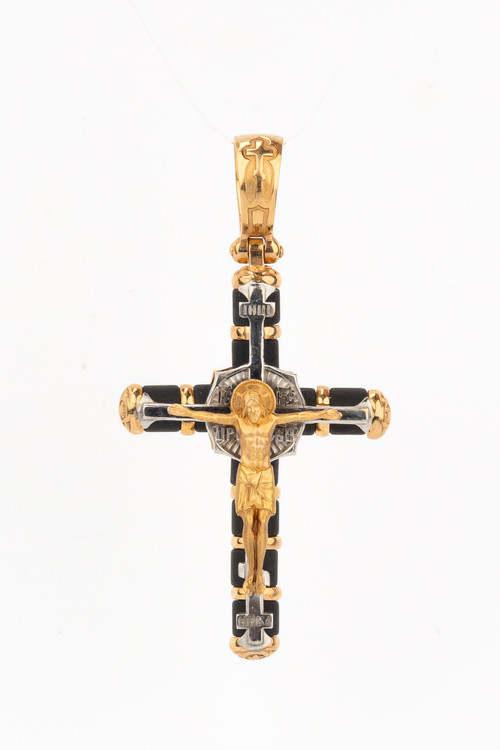 Крест из красного золота 585 пробы c ониксом