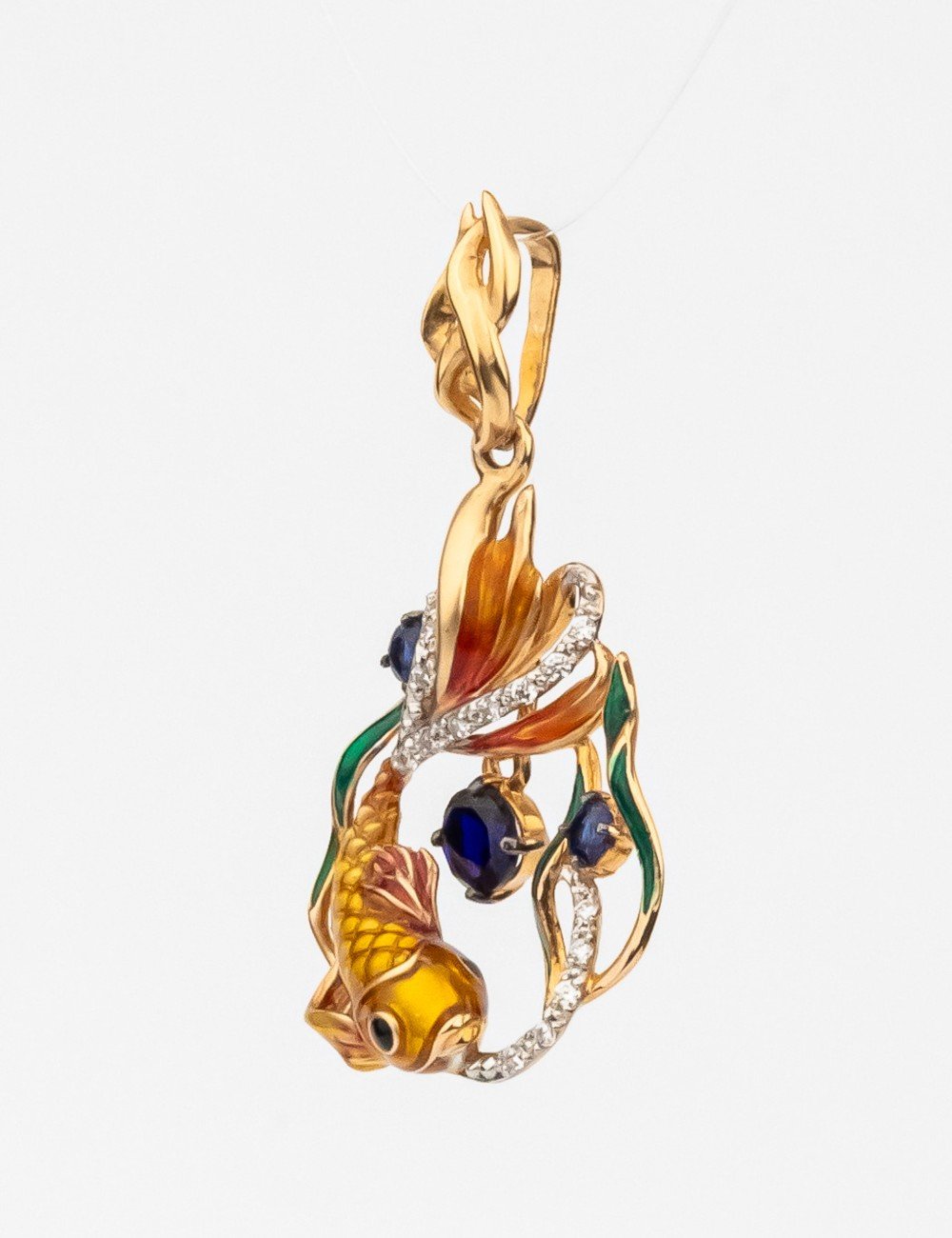 Подвеска из золота c эмалью, фианитом и сапфиром