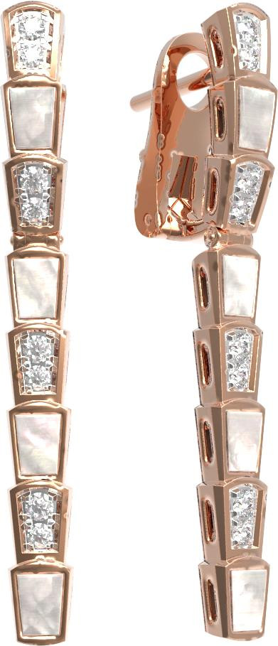 Серьги из красного золота 585 пробы c бриллиантами и перламутром