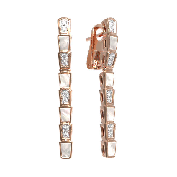 Серьги из красного золота 585 пробы c бриллиантами и перламутром