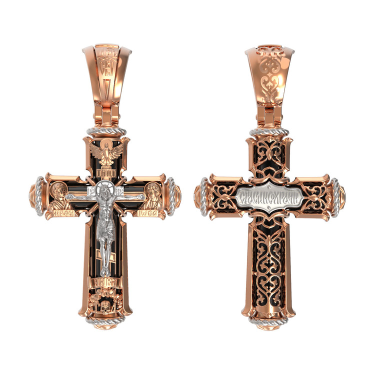 Крест из красного золота 585 пробы c эбеновым деревом