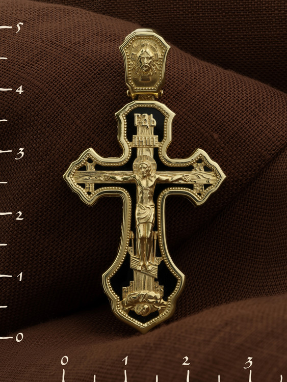 Крест из лимонного золота 585 пробы c ониксом