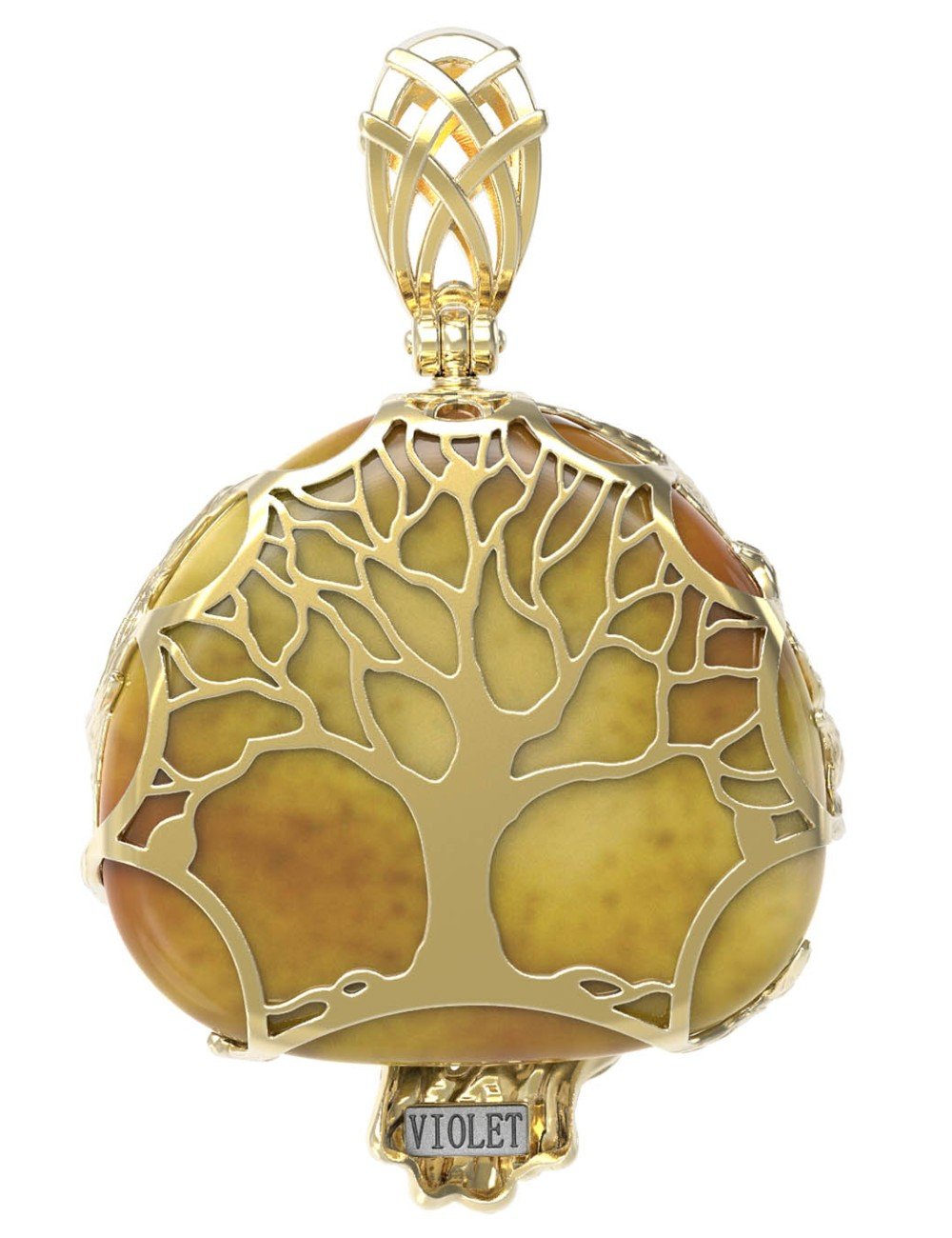 Подвеска из лимонного золота c росписным янтарём