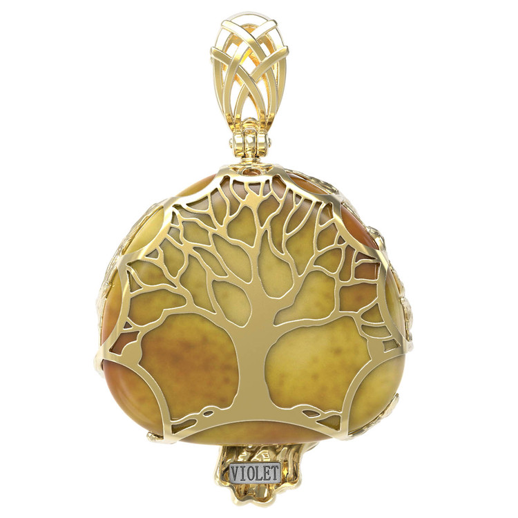 Подвеска из лимонного золота 585 пробы c росписным янтарём