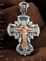 Крест из белого золота c эмалью