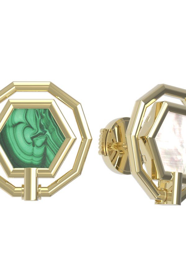 Серьги из лимонного золота c малахитом и перламутром