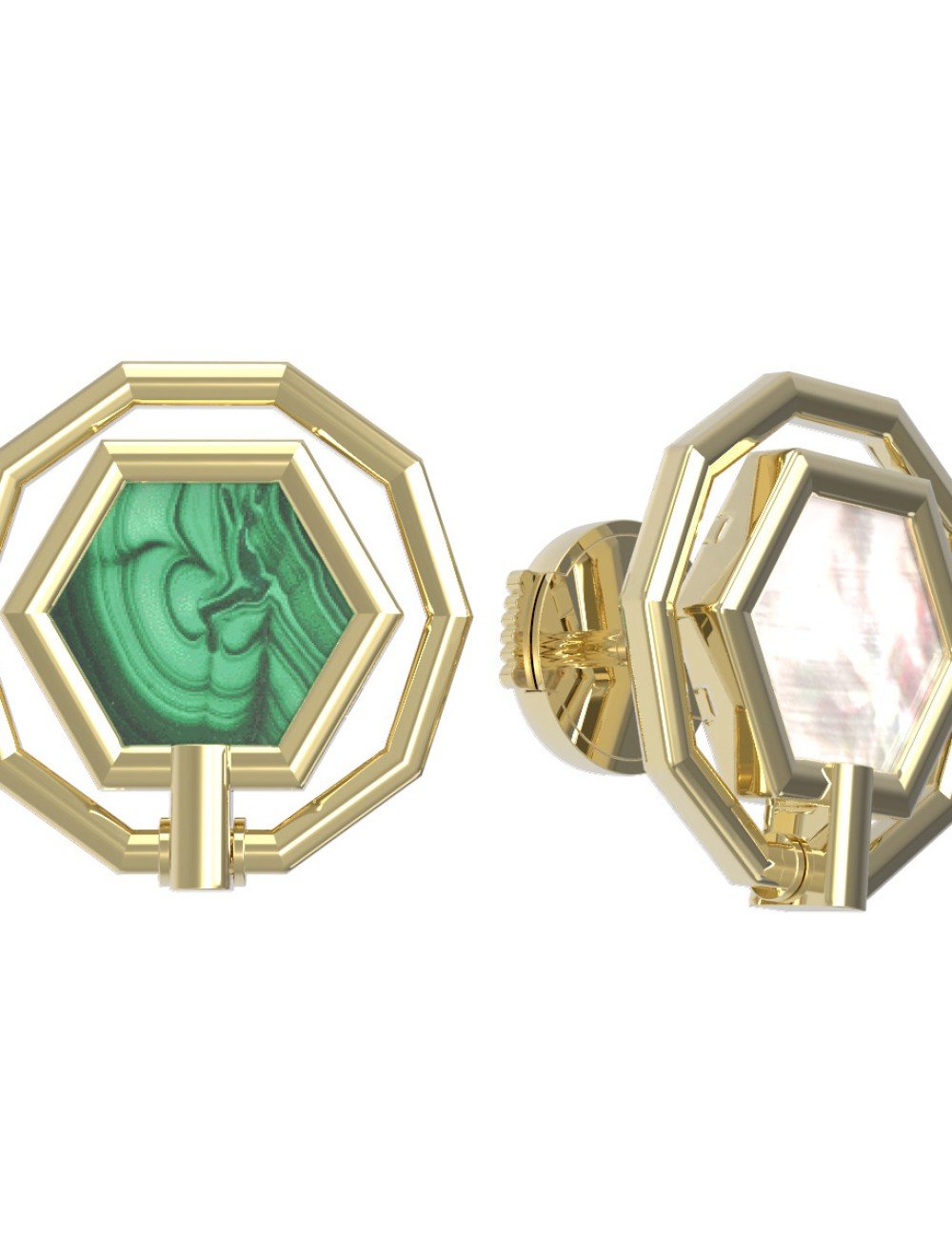 Серьги из лимонного золота c малахитом и перламутром