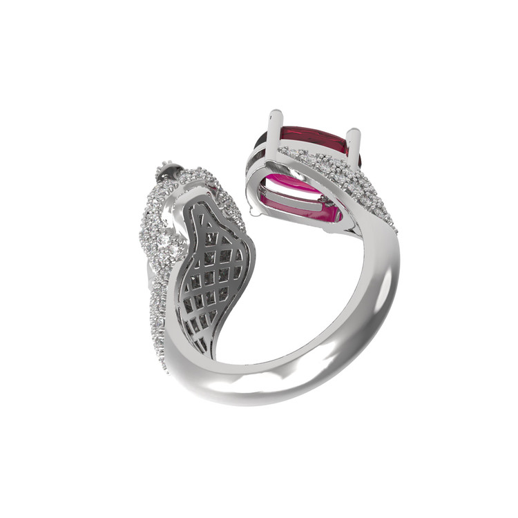 Кольцо из белого золота 585 пробы c бриллиантами, рубином и изумрудом