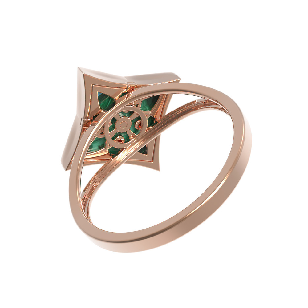 Кольцо из красного золота 585 пробы c бриллиантами и малахитом