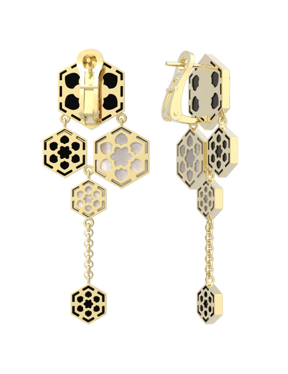 Серьги из лимонного золота c ониксом и перламутром