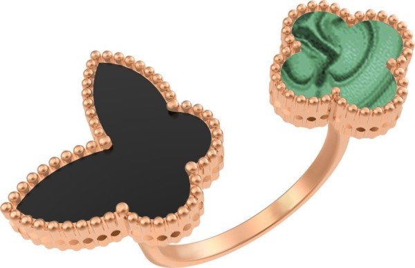 Кольцо из золота c ониксом и малахитом