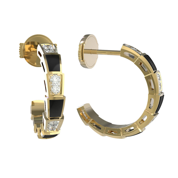 Серьги из лимонного золота 585 пробы c бриллиантами и ониксом