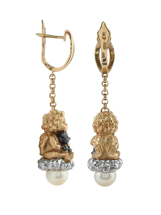 Серьги из красного золота 585 пробы c жемчугом