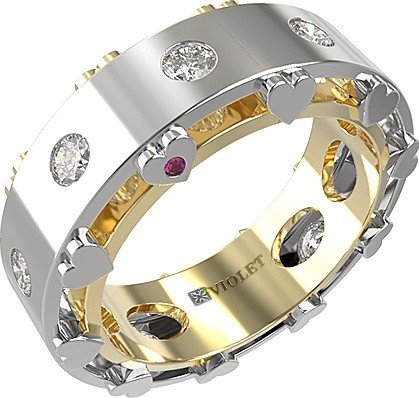 Кольцо из лимонного золота c бриллиантами и рубином